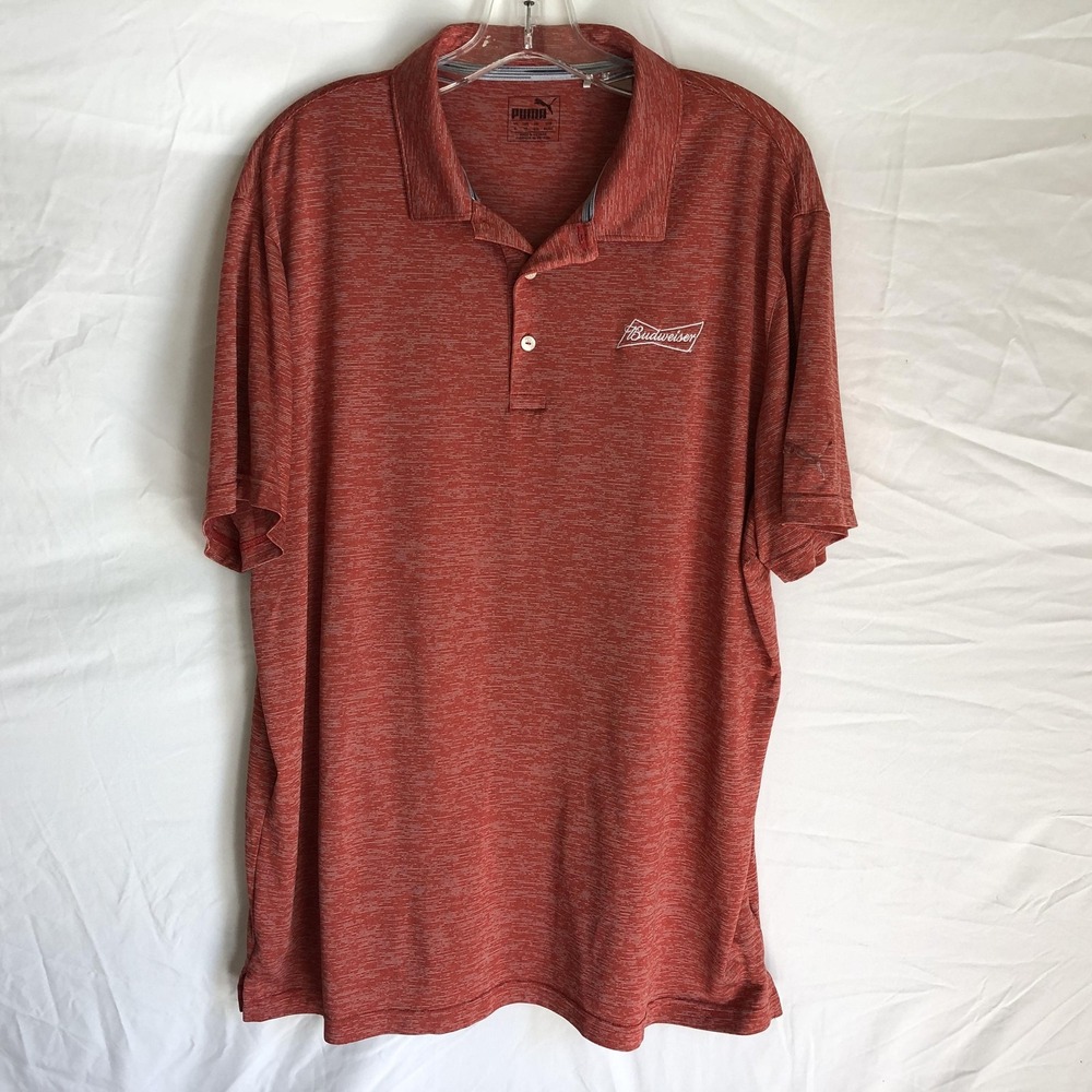 Puma Budweiser Polo Shirt Mens XL Red Heather Beer Logo Performance Golf